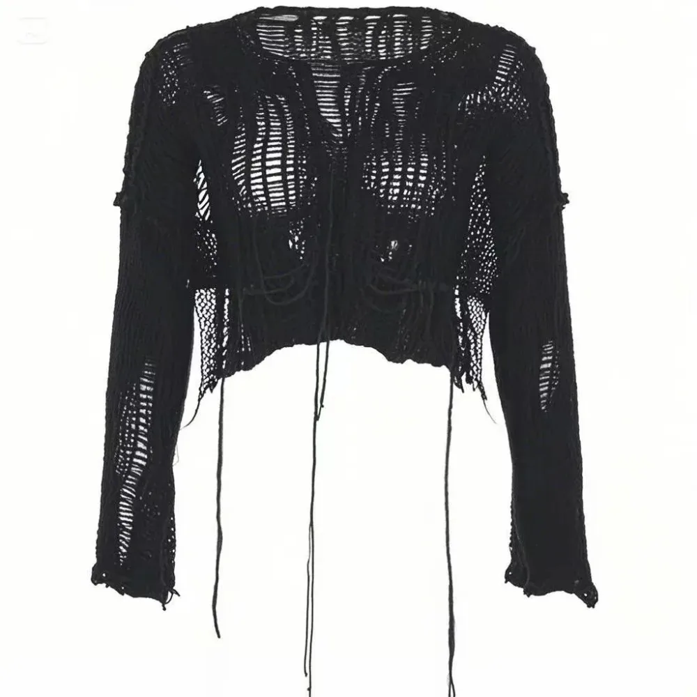 Women'S Fashion Knitwear - بلوفر محبوك مفرغ مثير بأكمام طويلة،
