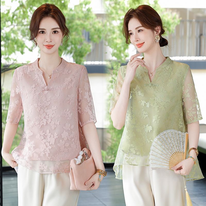 Women Fashion Over 60 - تي شيرت صيفي عصري فضفاض بأكمام