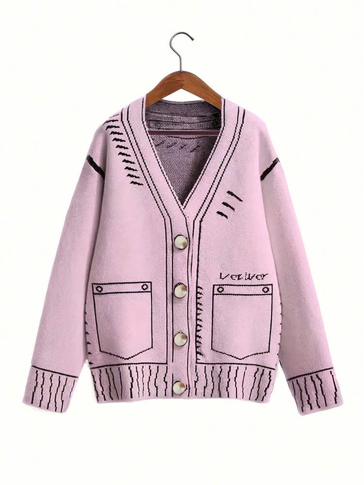 Women'S Fashion Knitwear - حجم كبير المرأة زر متابعة سترة