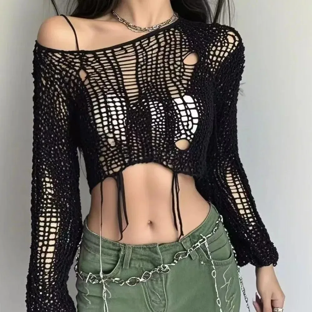 بلوفر محبوك مفرغ مثير بأكمام ط - مراجعة Women'S Fashion Knitwear وسعره