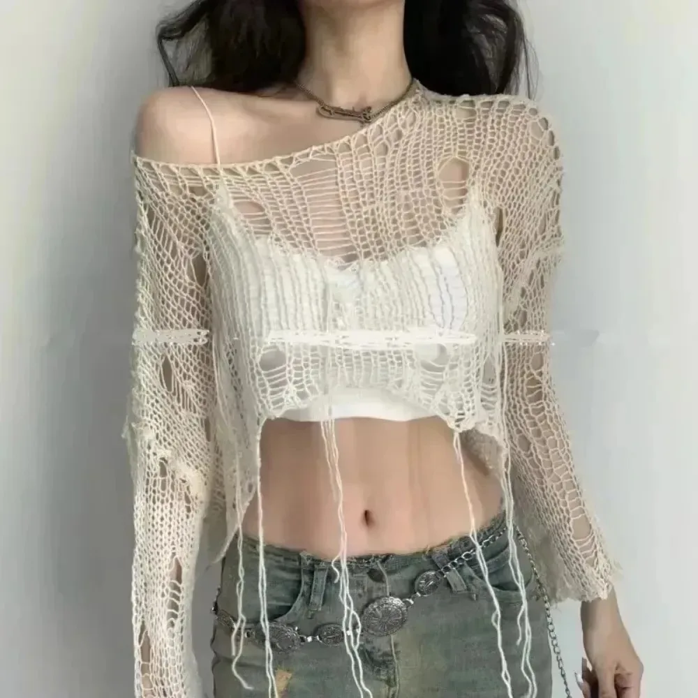 بلوفر محبوك مفرغ مثير بأكمام ط - مراجعة Women'S Fashion Knitwear وسعره