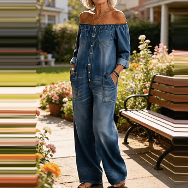 جمبسوت نسائي أنيق من الدنيم بت - مراجعة Women'S Fashion Vintage Off Shoulder Long Sleeve Jumpsuit وسعره