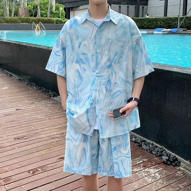 طقم قميص رجالي صيفي بنمط هاواي - مراجعة Tie Dye Two Piece وسعره