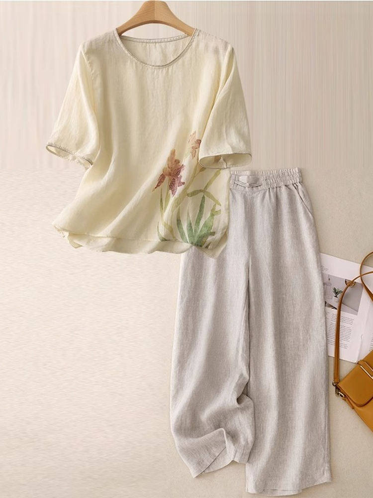 طقم من قطعتين من الكتان والقطن - مراجعة Women Fashion Over 60 وسعره