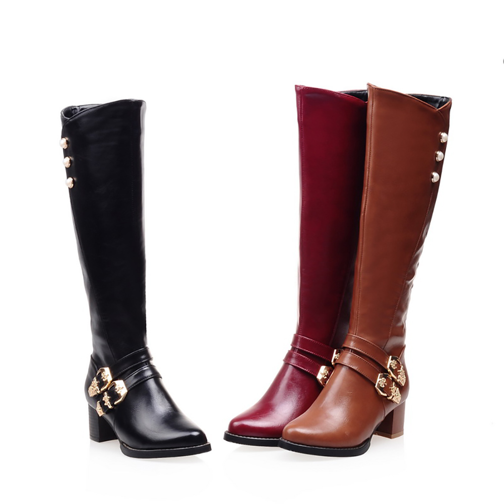 Brand New موضة الأحمر الأسود ا - مراجعة Women'S Fashion Knee High Boots وسعره