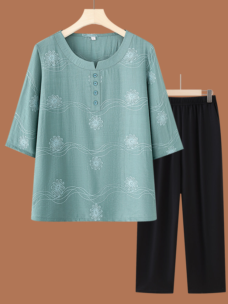 طقم أنيق من القطن والكتان بأكم - مراجعة Women Fashion Over 60 وسعره